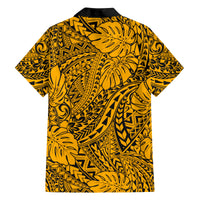 Hawaii Couples Matching Off Shoulder Long Sleeve Dress and Hawaiian Shirt Gold Polynesian Tribal Art LT14 - Polynesian Pride