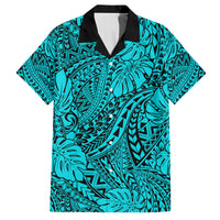 Hawaii Couples Matching Off Shoulder Long Sleeve Dress and Hawaiian Shirt Turquoise Polynesian Tribal Art LT14 - Polynesian Pride