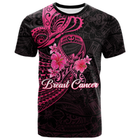 Custom Breast Cancer Pink Ribbon Butterfly Polynesian Black Version T Shirt LT12 Unisex Black - Polynesian Pride