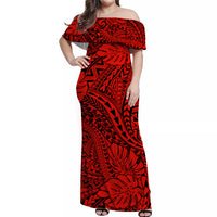 Matching Hawaiian Outfits For Couples Polynesian Tribal Art Red LT14 - Polynesian Pride