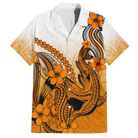 Orange Hawaii Family Matching Outfits Off Shoulder Maxi Dress And Hawaiian Shirt Polynesian Shark Tattoo LT14 Dad's Shirt - 5XL - Polynesian Pride