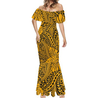 Gold Hawaii Family Matching Mermaid Dress and Hawaiian Shirt - Tribal Art LT14 - Polynesian Pride
