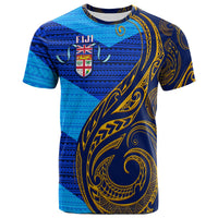 Fiji T Shirt Flags Color With Gold Polynesian Pattern LT20 Unisex Blue - Polynesian Pride