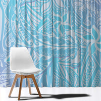 Baby Blue Gradient Polynesia Window Curtain Hawaiian Tribal Hammerhead Shark Tattoo LT14