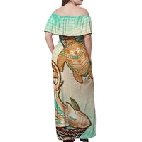 Hawaii Couple Outfits Hawaii Matching Dress and Hawaiian Shirt Polynesian Shark And Sea Turtle Dreamy Turquoise Artsy LT14 - Polynesian Pride