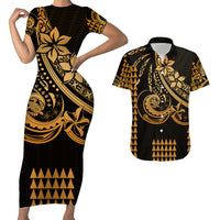 Kakau Hawaiian Polynesian Couples Matching Outfits Combo Bodycon Dress And Hawaii Shirt Gold LT6 No Dress - Polynesian Pride