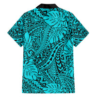 Hawaii Couples Matching Off Shoulder Long Sleeve Dress and Hawaiian Shirt Turquoise Polynesian Tribal Art LT14 - Polynesian Pride