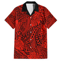 Hawaii Couples Matching Off Shoulder Long Sleeve Dress and Hawaiian Shirt Red Polynesian Tribal Art LT14