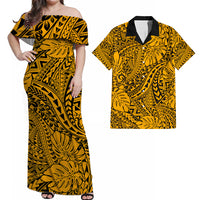 Matching Hawaiian Outfits For Couples Polynesian Tribal Art Gold LT14 Gold - Polynesian Pride