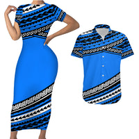 Polynesian Couples Matching Outfits Combo Bodycon Dress And Hawaii Shirt Simple Blue LT6 No Dress - Polynesian Pride