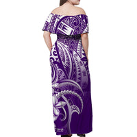 Polynesian Pride Off Shoulder Long Dress Polynesia Tribal Royal Purple LT14 - Polynesian Pride