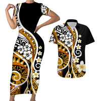 Plumeria Polynesian Couples Matching Outfits Combo Bodycon Dress And Hawaii Shirt Trending Gold LT6 No Dress - Polynesian Pride