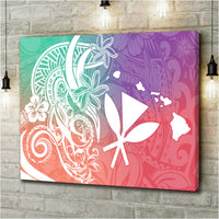 Polynesian Tribal Plumeria and Hawaii Kanaka Maoli Canvas Wall Art Blossom Version LT9 - Polynesian Pride