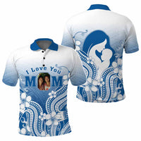 Custom Photo I Love You Mom Polo Shirt Mother's Day Polynesian Pattern