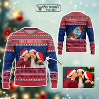 Custom Photo Guam Christmas Knitted Sweatshirt Guaman Seal Poinsettia Felis Pasgua CTM05 Blue - Polynesian Pride