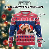 Custom Photo Guam Christmas Knitted Sweatshirt Guaman Seal Poinsettia Felis Pasgua CTM05 - Polynesian Pride