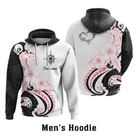Custom Polynesian Couple National Spouses Day Hoodie Compass Hibiscus Flowers CTM05 - Polynesian Pride