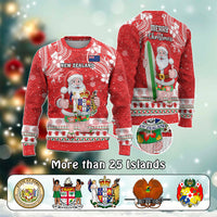 Custom Polynesian Countries Christmas Knitted Sweatshirt Santa Coat Of Arms CTM05 Red - Polynesian Pride