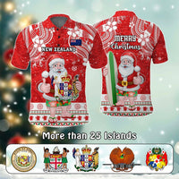Custom Polynesian Countries Christmas Polo Shirt Santa Coat Of Arms CTM05 Red - Polynesian Pride