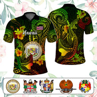 Custom Polynesian Countries Polo Shirt Coat Of Arms Polynesian Tribal Tattoo Shark CTM05 Black - Polynesian Pride