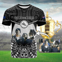 Custom Photo New Zealand Fern Rugby T Shirt Maori Pattern CTM05 Black - Polynesian Pride