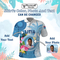 Custom Photo Fiji Polo Shirt Polynesian Palm Tree Fijian Tapa Pattern CTM05 - Polynesian Pride