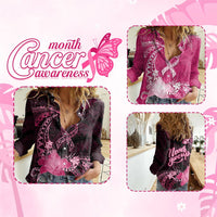 Custom Cancer Awareness Women Casual Shirt Never Give Up Polynesian Ribbon CTM05 Female Multicolor - Polynesian Pride