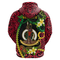 Custom Photo Vanuatu Provinces Hoodie Coat Of Arms Plumeria Polynesian Pattern CTM05 Zip Hoodie Red - Polynesian Pride