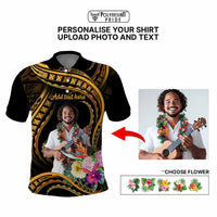 Custom Photo Pacific Tribal Tattoo Polo Shirt with Flowers Bouquet CTM09 - Polynesian Pride