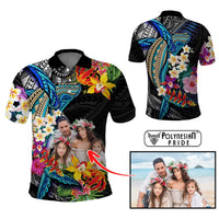 Custom Photo Polynesian Shark Tattoo Polo Shirt Beauty Pacific Flowers CTM09 Multicolor - Polynesian Pride