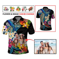 Custom Photo Polynesian Shark Tattoo Polo Shirt Beauty Pacific Flowers CTM09 - Polynesian Pride