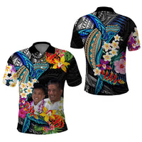Custom Photo Polynesian Shark Tattoo Polo Shirt Beauty Pacific Flowers CTM09 - Polynesian Pride