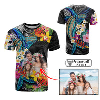 Custom Photo Polynesian Shark Tattoo T Shirt Beauty Pacific Flowers - Polynesian Pride