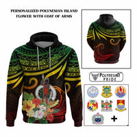 Personalized Photo Polynesian Hoodie Flower With Coat Of Arms CTM09 Multicolor - Polynesian Pride