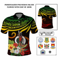 Personalized Photo Polynesian Polo Shirt Flower With Coat Of Arms CTM09 Multicolor - Polynesian Pride