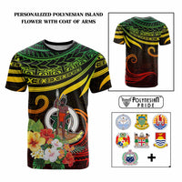 Personalized Photo Polynesian T Shirt Flower With Coat Of Arms CTM09 Multicolor - Polynesian Pride
