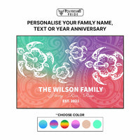 Custom Polynesian Turtle Family Retro Canvas Wall Art Together Forever Hibiscus Flower