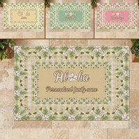 Custom Aloha Welcome Rubber Doormat with Family Name Squares Maile Leaf Palaka Hawaiian Pattern