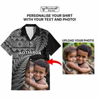 Custom Upload Image Aotearoa Silver Fern Hawaiian Shirt Black Taniko Motif CTM09 - Polynesian Pride