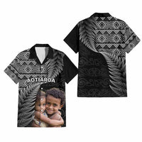 Custom Upload Image Aotearoa Silver Fern Hawaiian Shirt Black Taniko Motif CTM09 - Polynesian Pride