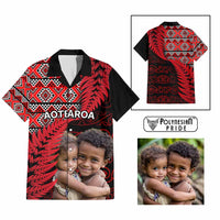 Custom Upload Image Aotearoa Silver Fern Hawaiian Shirt Red Taniko Motif CTM09 Multicolor - Polynesian Pride