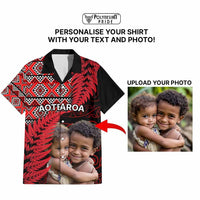 Custom Upload Image Aotearoa Silver Fern Hawaiian Shirt Red Taniko Motif CTM09 - Polynesian Pride