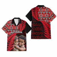 Custom Upload Image Aotearoa Silver Fern Hawaiian Shirt Red Taniko Motif CTM09 - Polynesian Pride