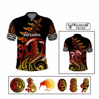 Custom New Zealand Polo Shirt Aotearoa Symbols with Maori Fern Reggae Arty Color