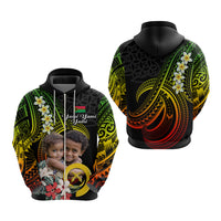 Custom Photo Vanuatu Provinces Hoodie Vanuatuan Pig Tusk and Pacific Beauty Flower CTM09 - Polynesian Pride