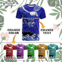 Custom American Samoa Fautasi Race T Shirt Eagle With Polynesian Pattern