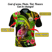 Custom Photo Polynesian Countries Polo Shirt Flowers Hammerhead Shark With Coat of Arms