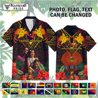Custom Photo Papua New Guinea Provinces Hawaiian Shirt Flag With Polynesian Tropical Flowers CTM14 - Polynesian Pride