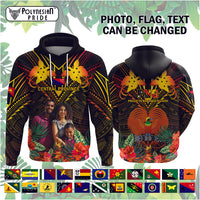 Custom Photo Papua New Guinea Provinces Hoodie Flag With Polynesian Tropical Flowers CTM14 - Polynesian Pride