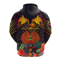 Custom Photo Papua New Guinea Provinces Hoodie Flag With Polynesian Tropical Flowers CTM14 Zip Hoodie Black - Polynesian Pride